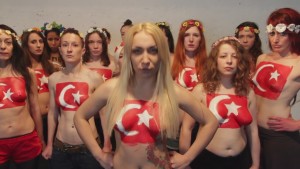 Turkish activists participate in a FEMEN protest